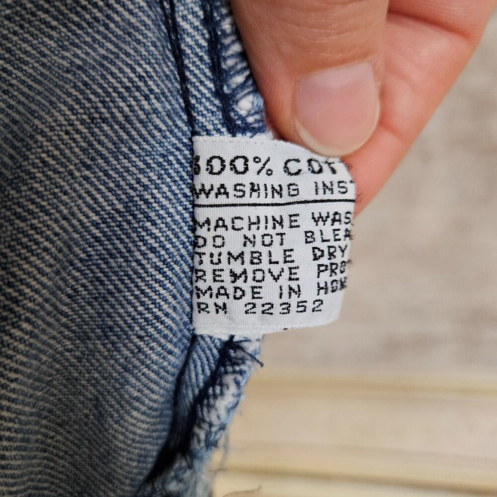 Vintage 1980s Denim Blue Bomber Jacket Distressed Yoke vtg 80s Puff Sleeve M L - Picture 13 of 14